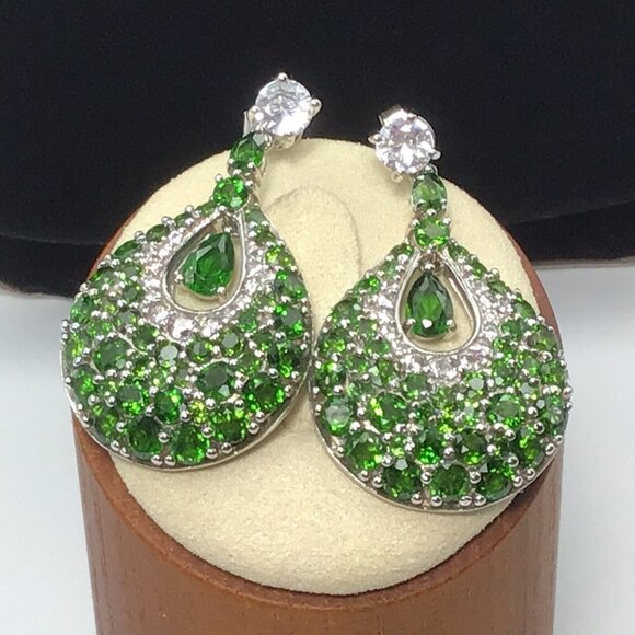 Sterling Silver Chrome Diopside Earrings 1.25” 13 Grams - Picture 1 of 10